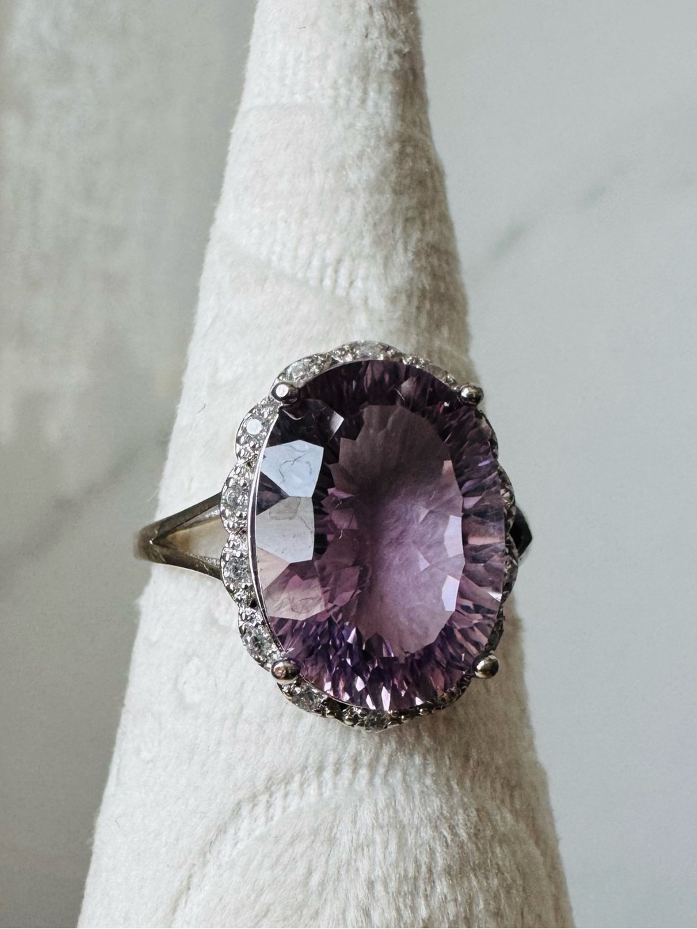 925 amethyst crystal oval ring size 6.5 6.75 halo NO STAMP - Picture 1 of 6